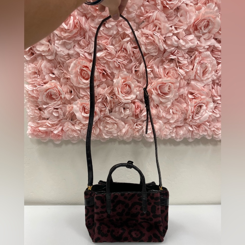 Nancy Gonzalez Burgundy and Black Leopard Calf Hair Crossbody Tote - Picture 7 of 10